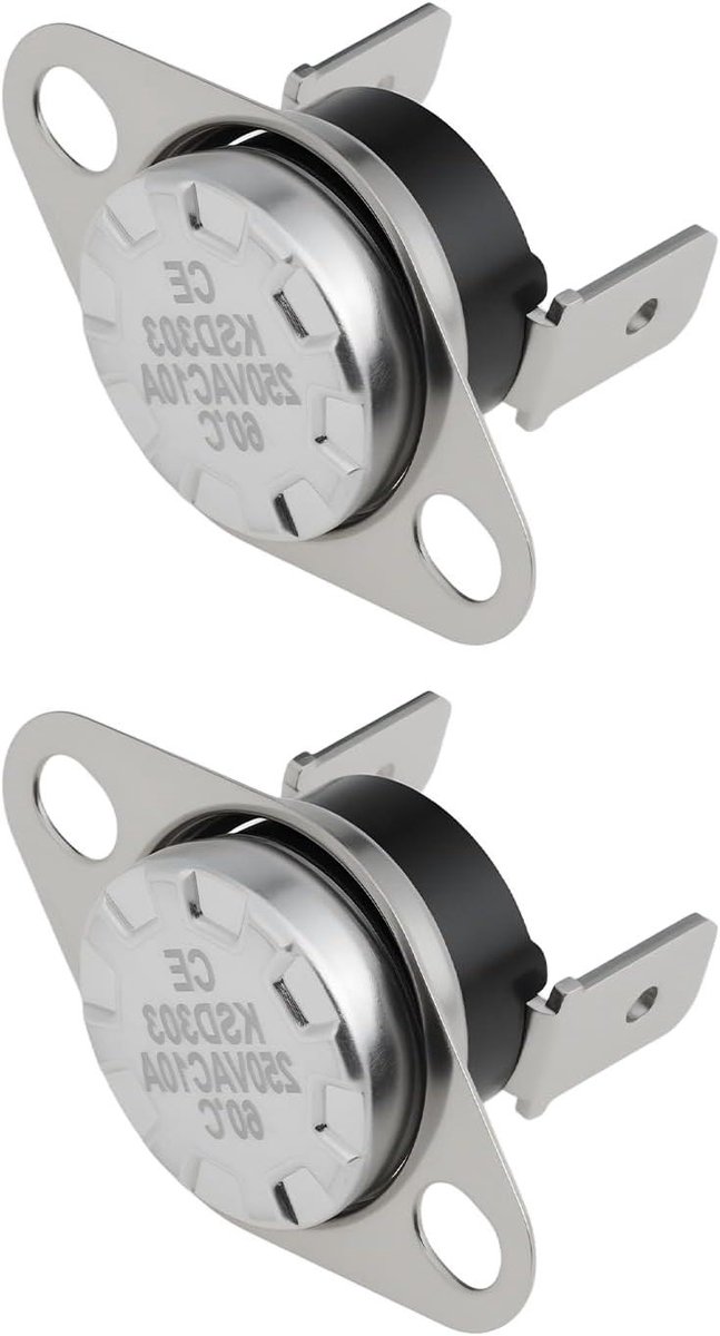 Allecto- wasdroger thermostaat - 250VAC 10A 60℃ - 2 stuks - compatibel - witgoed apparaten - geschikt voor White Knight en Crosslee