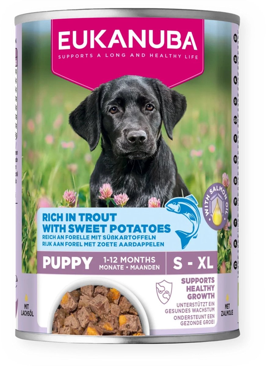 2+1 gratis: Eukanuba Life Care Dog Hondenvoer Nat Adult Trout&Sweet Potaties 400 gr