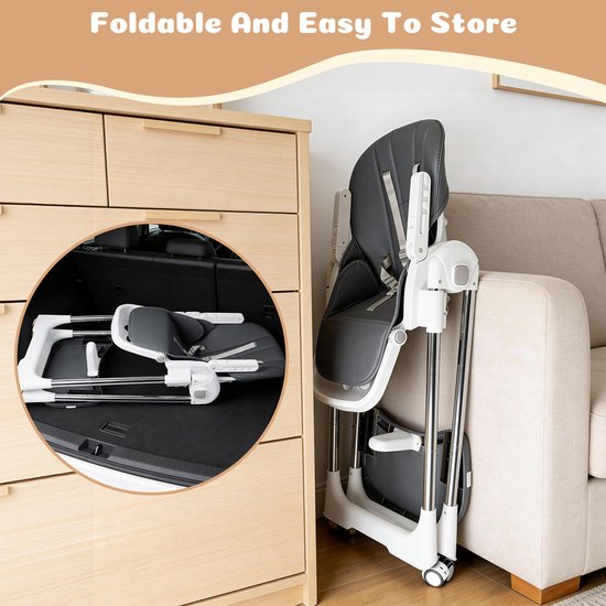 Soontrans - 4-in-1 Premium Kinderstoel - Meegroeistoel 0 tot 3 Jaar met Schommelfunctie - Inklapbare Eetstoel & Babystoel met Afneembare Eetblad - Verstelbare Rugleuninghoek - Peuterstoel - Kinderstoel op Wielen - Babystoel aan Tafel - Grijs van Merkloos — afbeelding 4