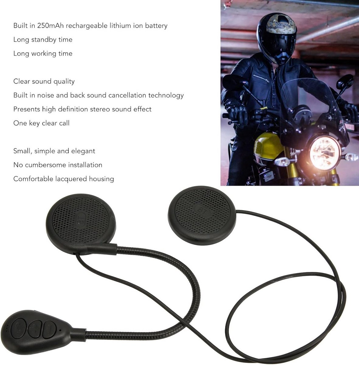 Bluetooth Headset voor Motorhelm met Handsfree Bellen en Noise Cancelling thumbnail 2