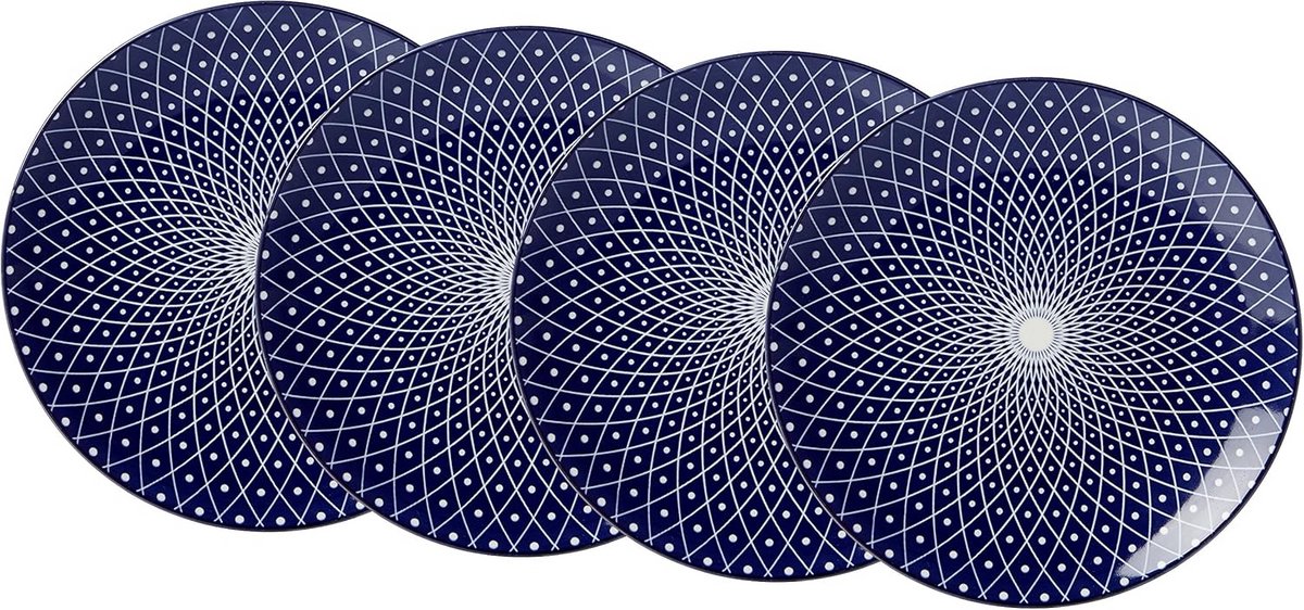 Porseleinen Servies Set Blauw-Wit – Vaatwasmachinebestendig Dinerbord en Borden Set