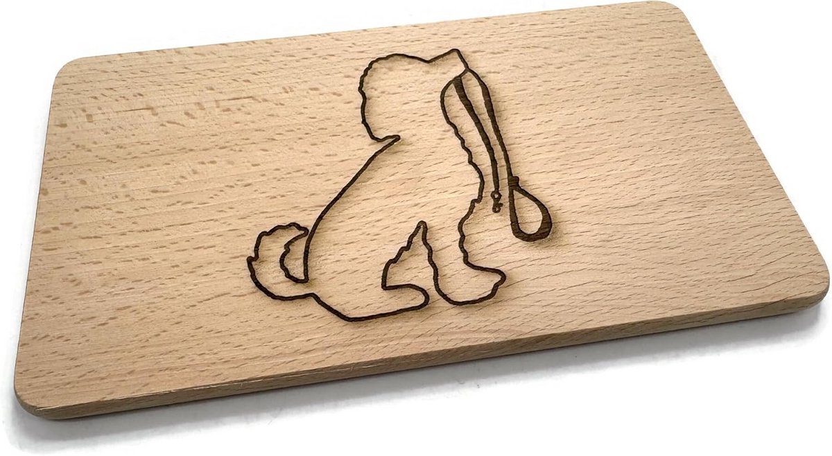 Ontbijtbordje van beukenhout met poedel design 22x12 cm
