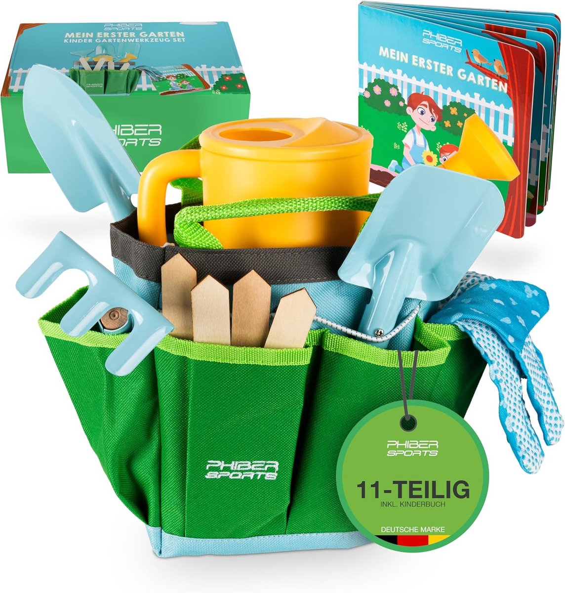 MELVRA Tuingereedschap voor Kinderen - 10-delige Set - Metaal - Inclusief Gieter, Handschoenen & Draagtas - Speelgoed vanaf 3 Jaar - Strand & Zandbak - Blauw