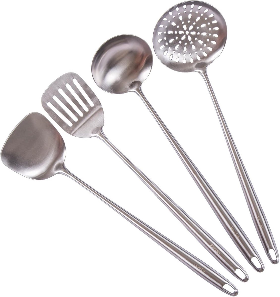 Set van 4 Professionele RVS Wok Keukenhulpen met Lange Steel