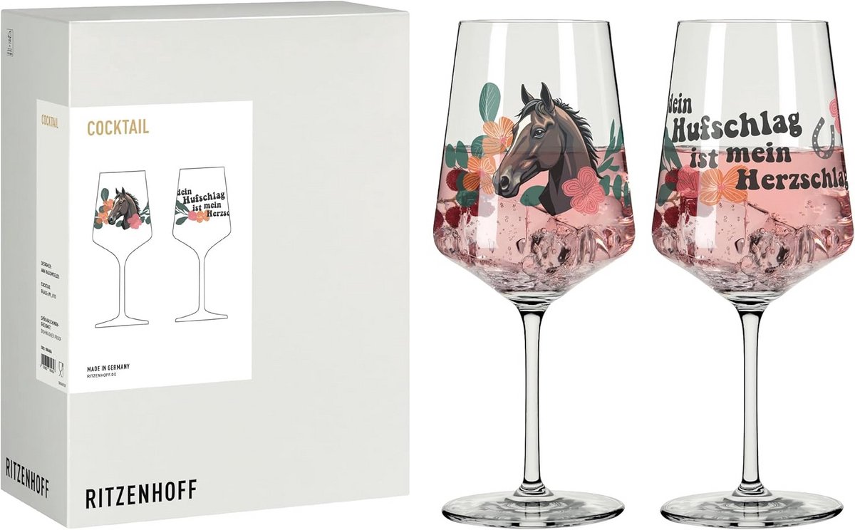 Set van 2 cocktailglazen met paardenmotief 500 ml