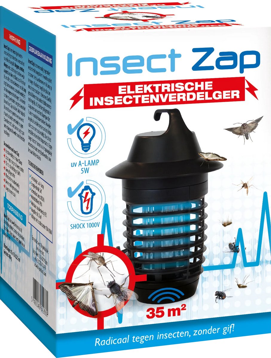 BSI - Insect Zap - Elektrische insectenverdelger - Trekt motten, vliegen, fruitvliegen, muggen aan met blauw UV A-licht