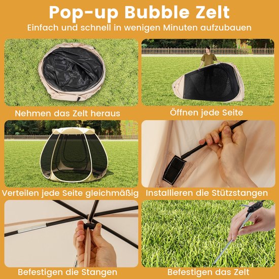 COSTWAY Pop-up tent voor 4-6 personen, opvouwbare outdoor campingtent met rondom mesh en draagtas en zonnedak, strandtent voor tuin, terras, achtertuin van Merkloos — afbeelding 4