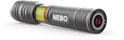 Grijze Nebo Tac Slyde zaklamp met rode ring, magnetische basis en "N"-logo.
