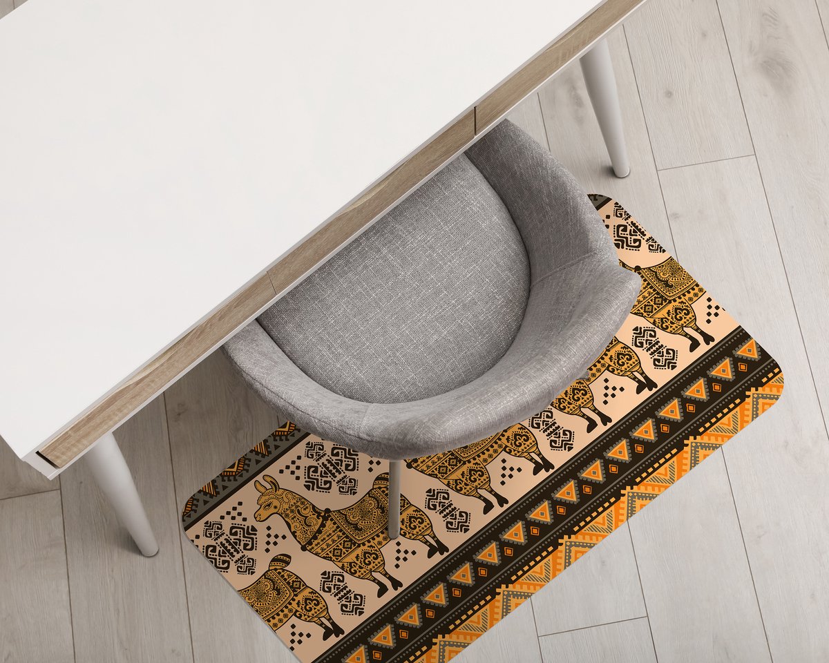 Coloray Vloerbeschermer - Aziatisch lama-patroon Vloerbeschermer Bureaustoel - 100x70 cm - Oranje Bureaustoelmat - Vloerbeschermer Vinyl - Mótif Bureaustoelmat - Rechthoekige Mat - Dieren Thema Oranje - Aziatisch lama-patroon