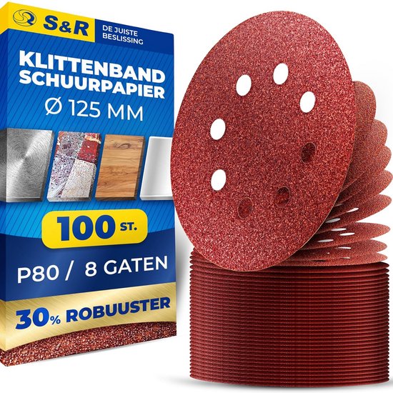 Schuurpapier 125 mm P80 Klittenband met 8 Gaten voor Excentrisch