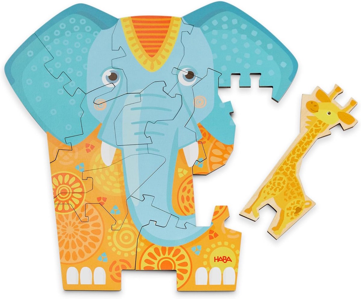 2-in-1 Houten Puzzel: Olifant en Dierenhuisje met Sjabloon