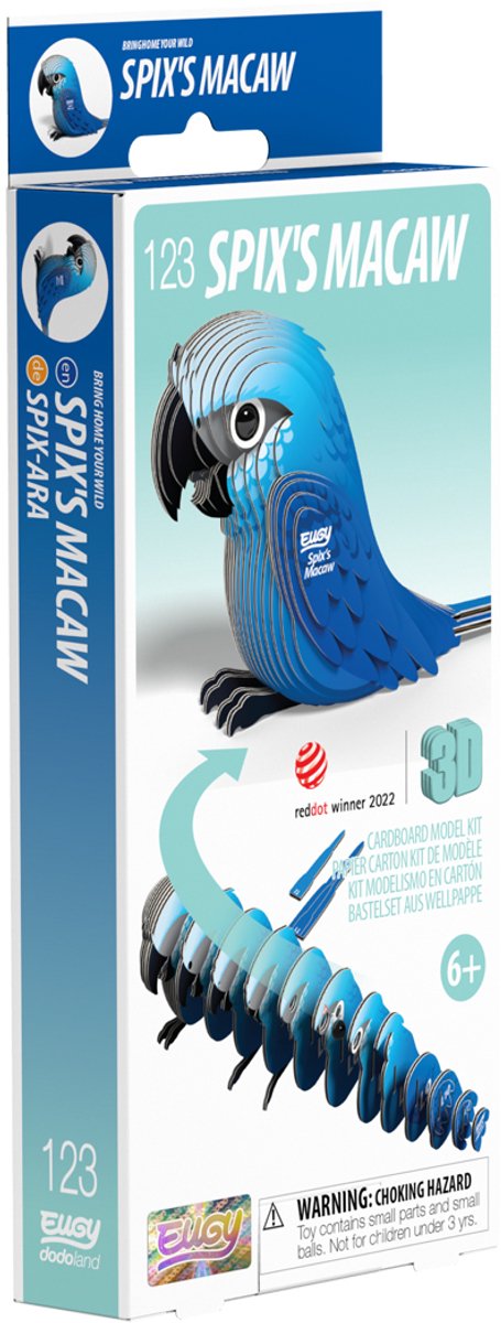 Eugy 3d puzzel - spix' ara - vogels - duurzaam - verzamel ze allemaal - 6 jaar afbeelding