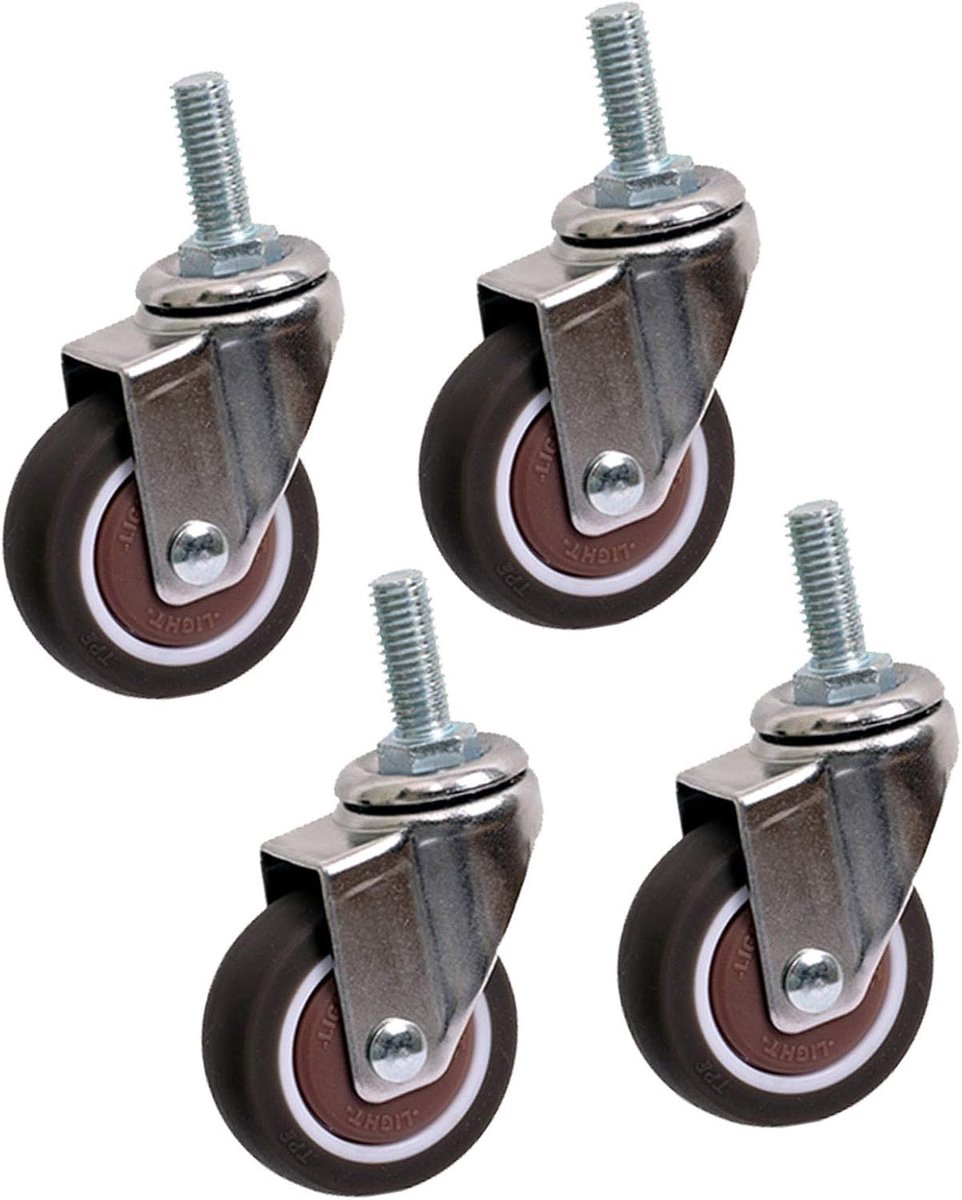 Zwenkwielen met rem - Meubelwielen transport - Meubels verplaatsen - 360 graden rotatie - 50mm wiel diameter - Zwart