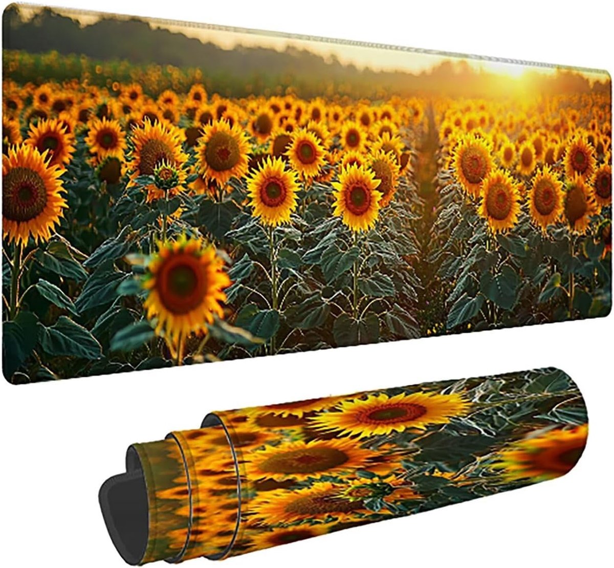 XXL Muismat - Bureauonderlegger Speelmat - Gaming Kantoor - Antislip Genaaide Randen - 140x60cm - Zonsondergang Landschap