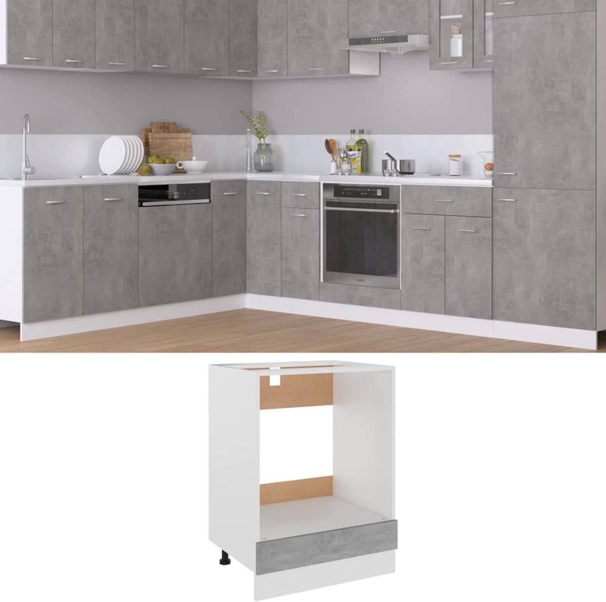 Ovenkast - Keukenkast - Keuken organiseren - Betonlook afwerking - 60x46x815 cm - Grijs