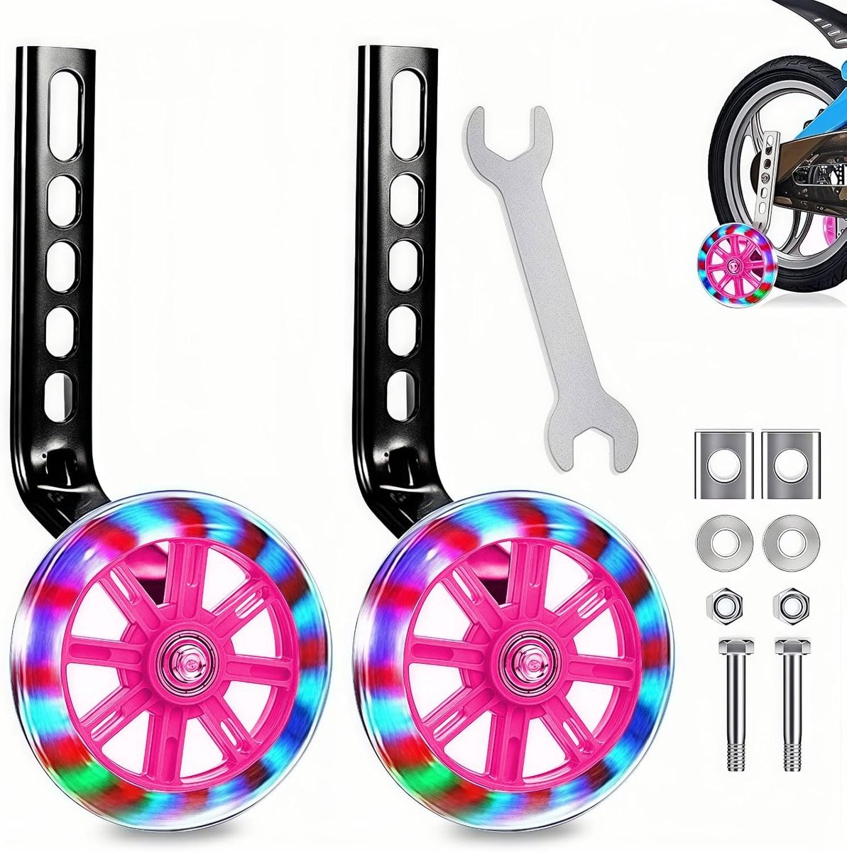 Steunwielen Kinderfiets - Hulpwielen Fiets - Veilig Leren Fietsen - Verstelbare Stabilisator - 12-20 Inch Wielen - Roze