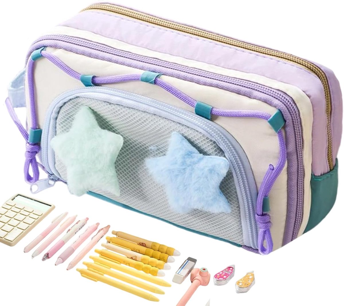 Pennenetui Grote Capaciteit - Etui Pennen Schrijfwaren - School Werk Reizen - Acht Handige Vakken - 21 x 11 cm