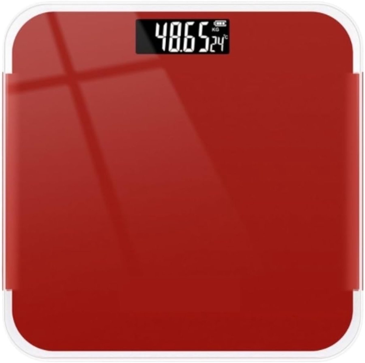 Digitale Personenweegschaal - Lichaamsvet Weegschaal - Gezondheid Monitoren - Gehard Glas Oppervlak - 26x26 cm - Rood