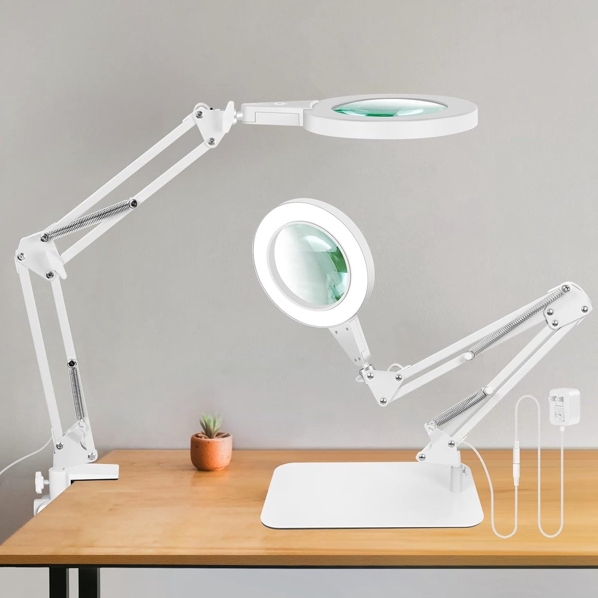 Vergrootglas met Lamp - Vergrootlamp Bureaulamp - Hobby Knutselen Lezen - 3 Kleuren Dimbaar - 55 x 30 cm - Wit