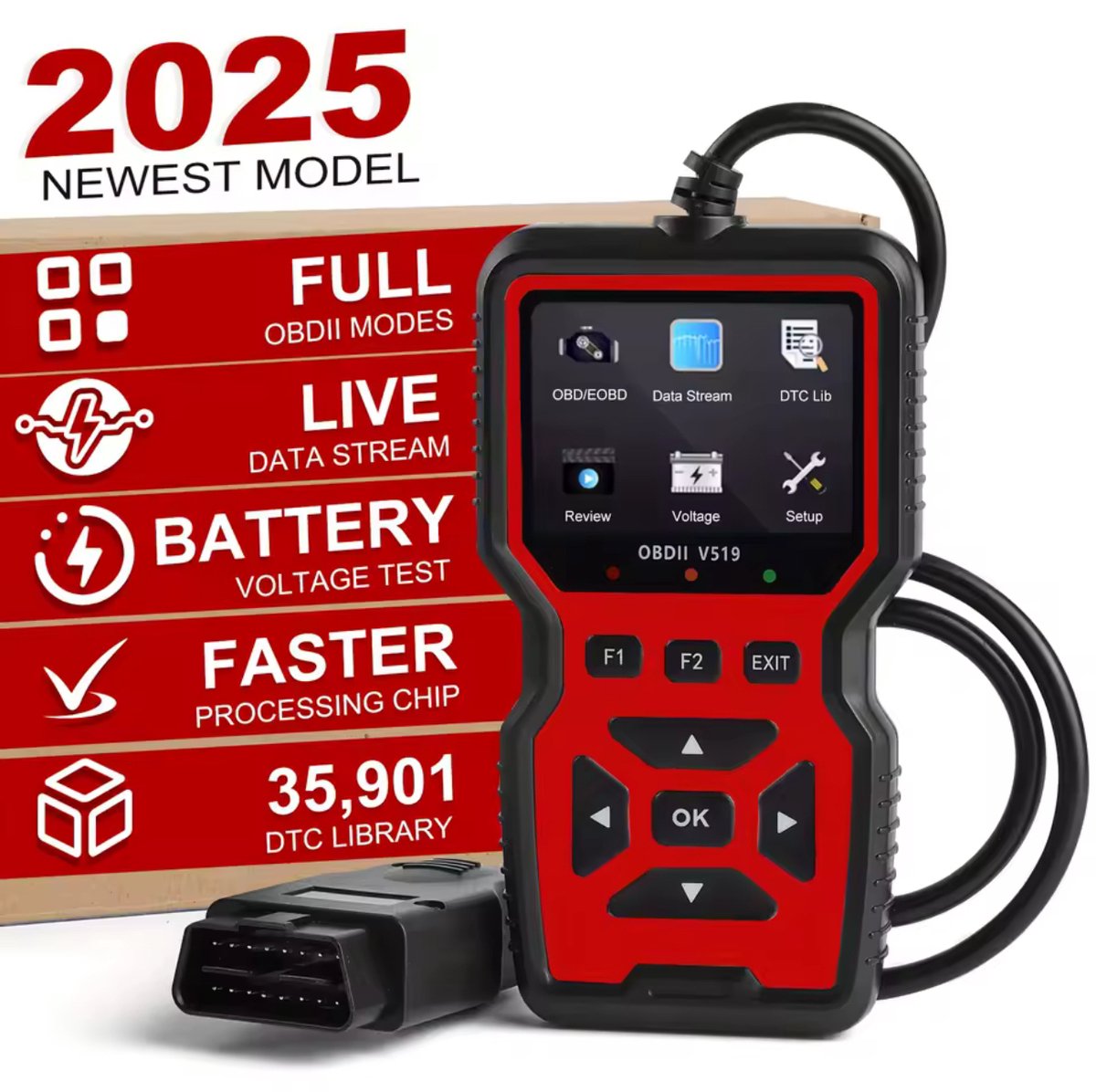 OBD2 Scanner V519 – Professionele Auto Diagnose Tool met Live Data, Foutcodes Lezen & Wissen, Accu Test – Geschikt voor Alle Auto’s vanaf 1996 (OBDII/EOBD)