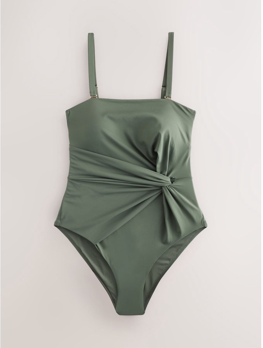 Next - Dames - Gedraaid buikbedekkend bandeau-badpak - Groen