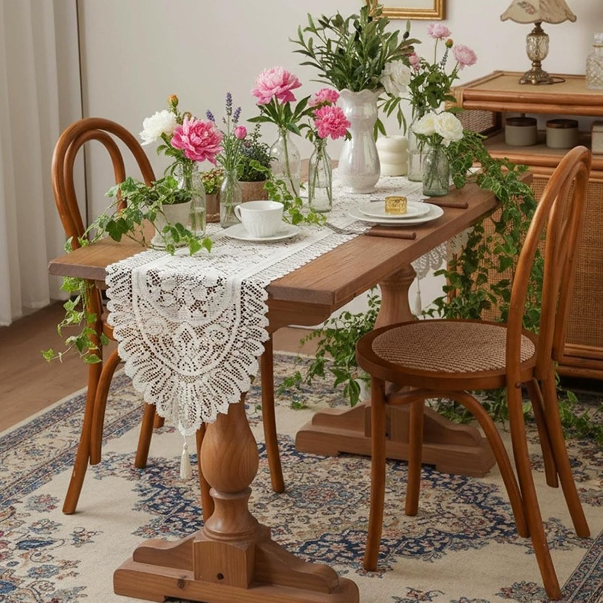 Linnen Tafelloper - Tafeldecoratie - Feestelijke Tafel - Boho Stijl - 33 x 122 cm - Beige