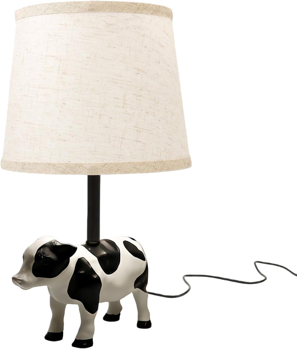 Dierenlamp Koe - Nachtlamp Decoratie - Slaapkamer Verlichting - Hars Beeldhouwwerk - 20 x 25 x 20 cm - Beige
