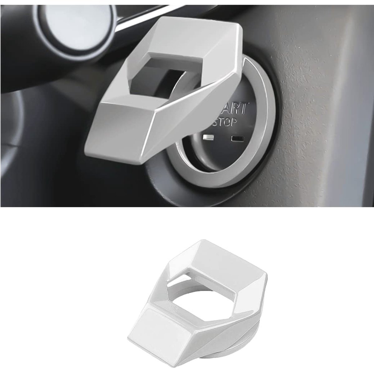 Allecto - Auto startknop decoratie ring - Starter stop knop cover - Geschikt voor brede voertuigenmarkt - Zilver - Auto accessoires - Auto interieu...