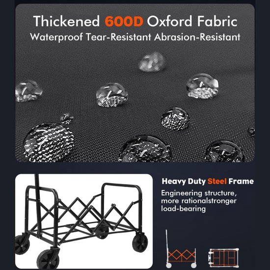 Bolderkar Opvouwbaar - Handige Transportkar - Boodschappen Tuin - 200 kg Belastbaar - All-Terrain Banden - Zwart van Bolderkar Opvouwbaar — afbeelding 2