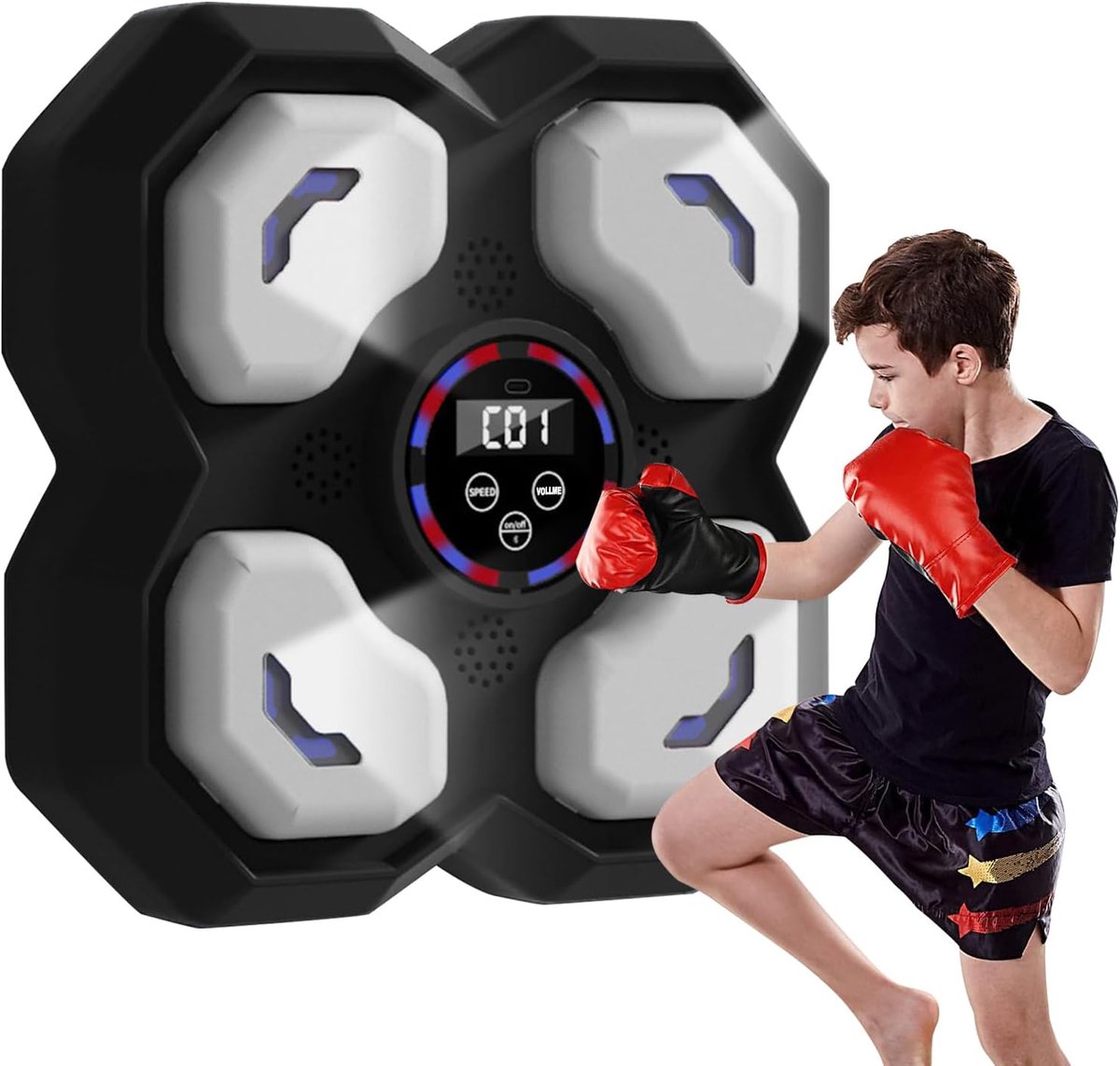 Boks Trainer - Indoor Fitness - Interactieve Training - Muziek & Lichtspel - 31cm Breed - Zwart