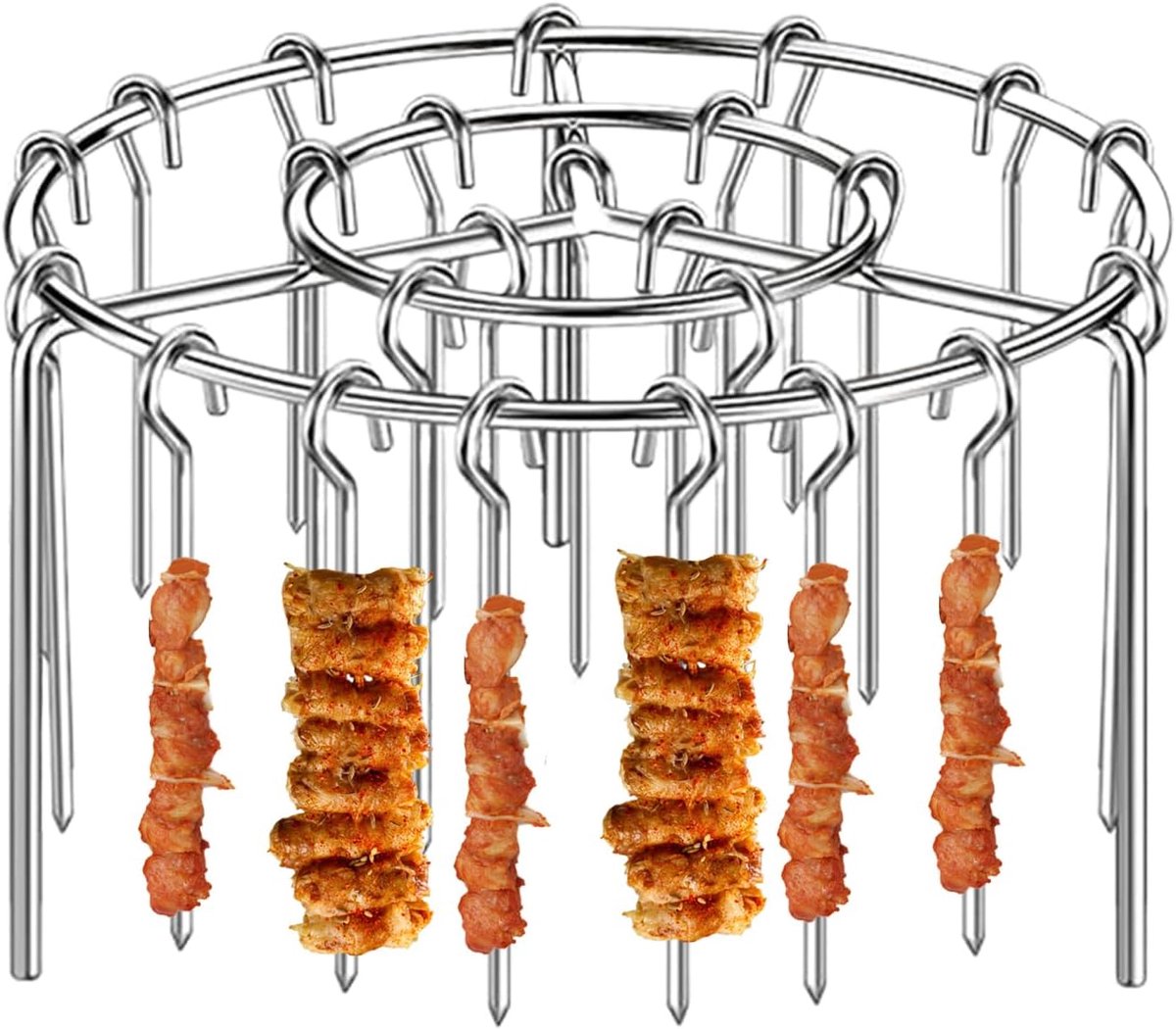 Airfryer Grill Verticale Spieshouder Binnen Grillen Roestvrij Staal 24 Spiesen Zilverkleurig