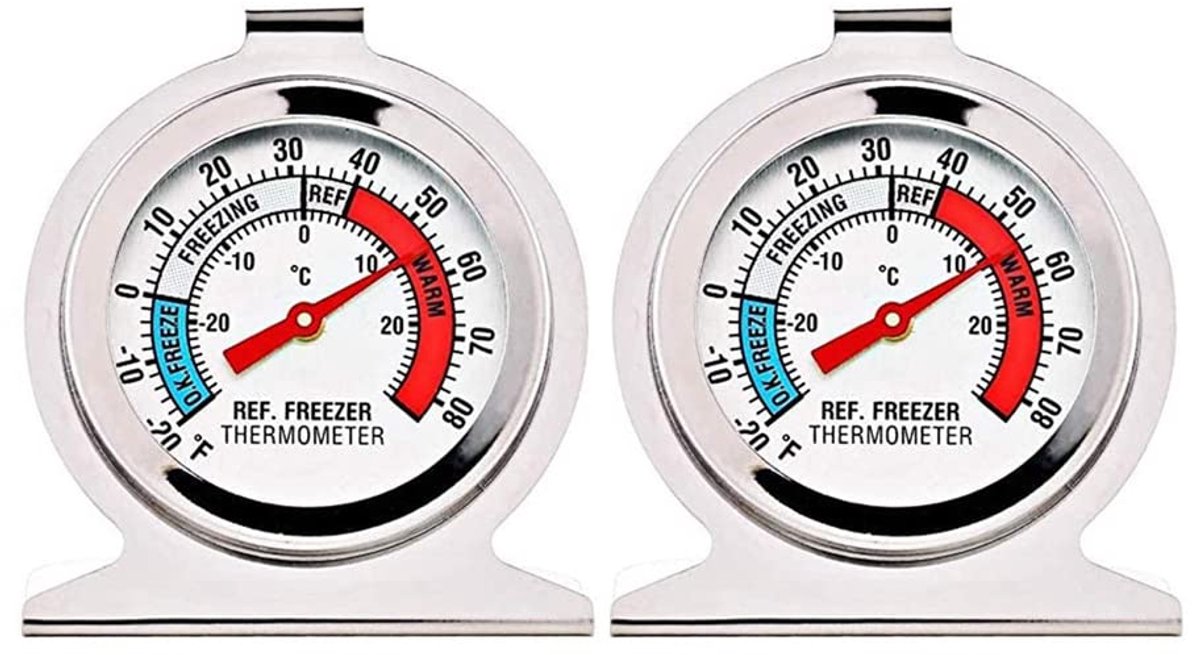 Koelkast Thermometer - Temperatuurmeter Vriezer - Voedselveiligheid Bewaken - Grote Roestvrij Staal Wijzerplaat - 75x62x35 cm - Zilver