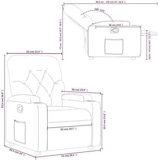 Verstelbare Fauteuil - Comfortabele Stoel - Ontspannen Zitten - Handmatige Verstelling - 86x74x93 cm - Crèmekleurig — afbeelding 4
