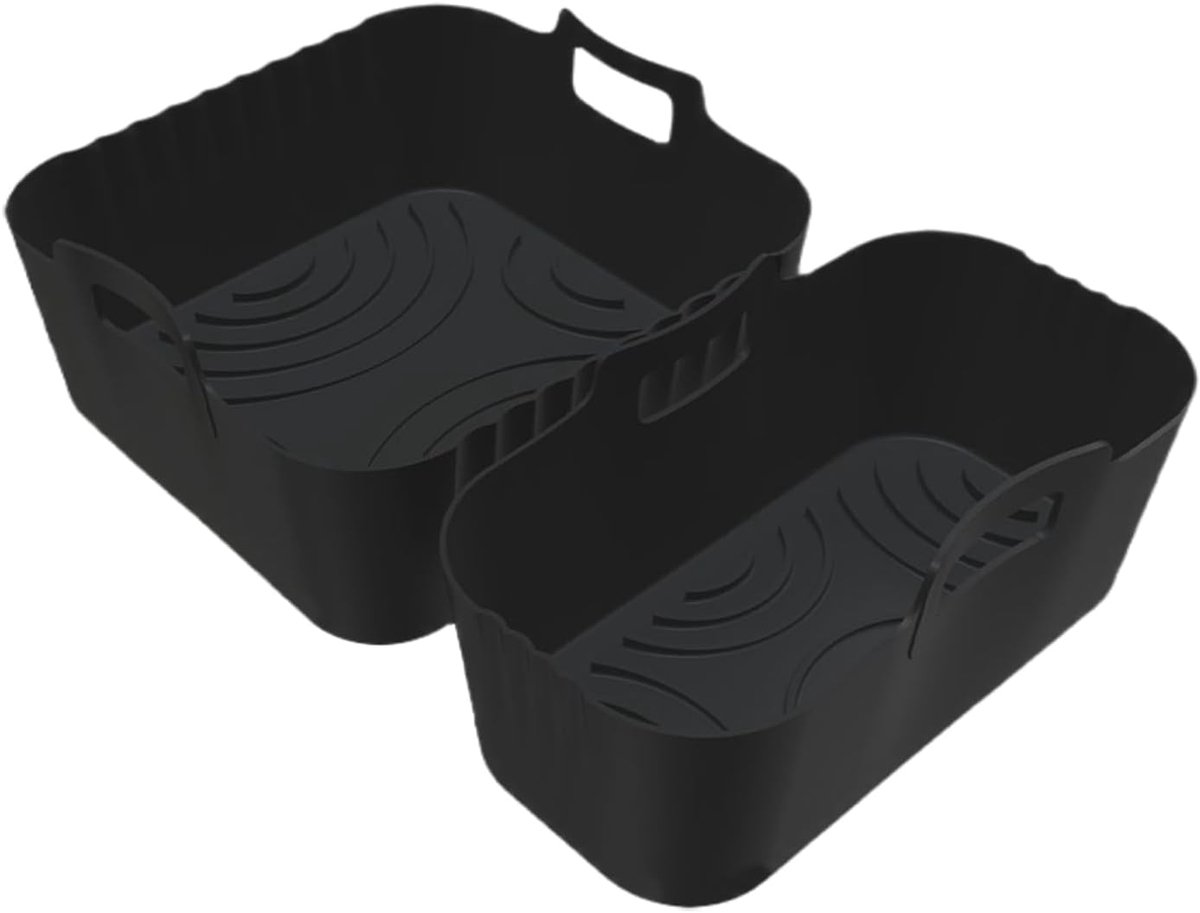 Airfryer Bakje Siliconen - Herbruikbare Bakbladen - Veilig Koken - Verwijderbare Inzetstukken - 18x18x8.5 cm - Zwart