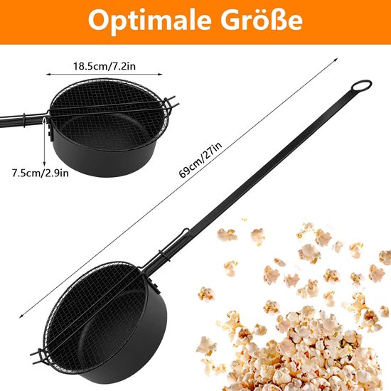 Popcornpan Kampvuur - Outdoor Pan - Verse Popcorn Maken - Lange Handgreep - 69 cm Lengte - Zwart — afbeelding 2