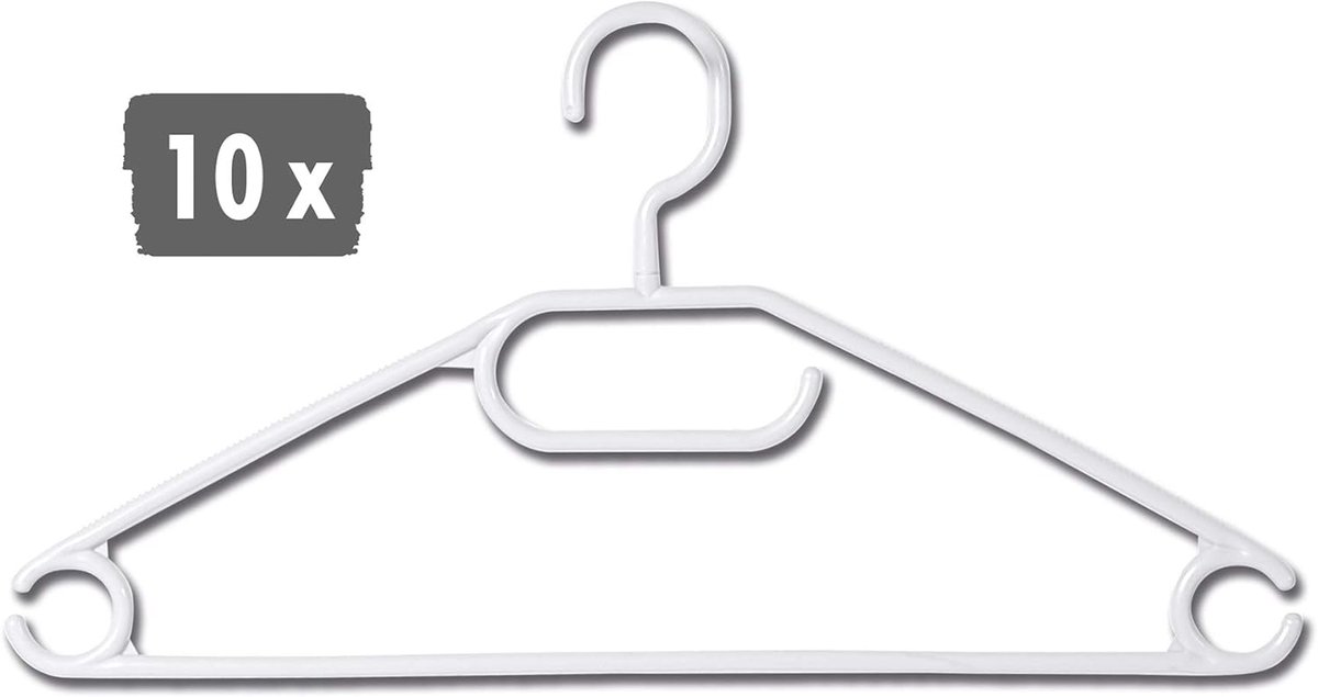 Kunststof Kleerhangers - Set van 10 - Kleding Opbergen - Met Rokhaken - 40 cm Breed - Wit