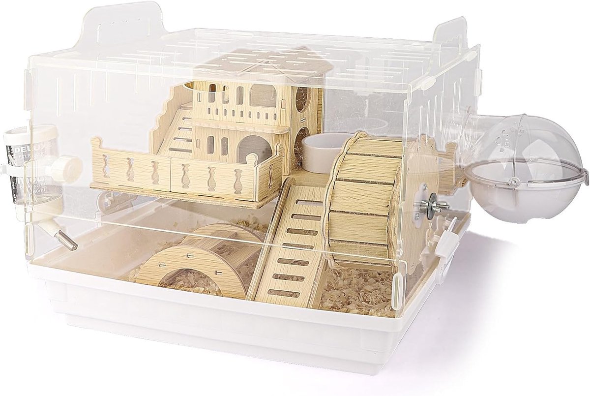 Hamsterkooi Acryl - Klein dier huis - Veilig wonen - 360 graden zicht - 35x28x25 cm - Wit