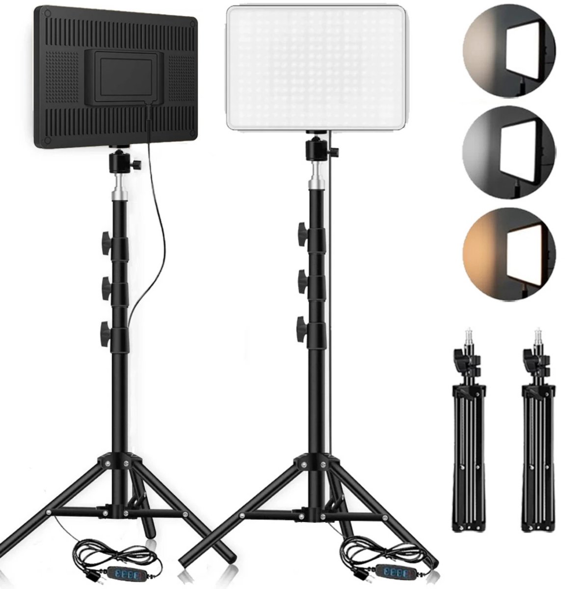 LED videolamp met statief - dimbaar - verstelbare lichtkleur 3000K - 6500K - USB voeding