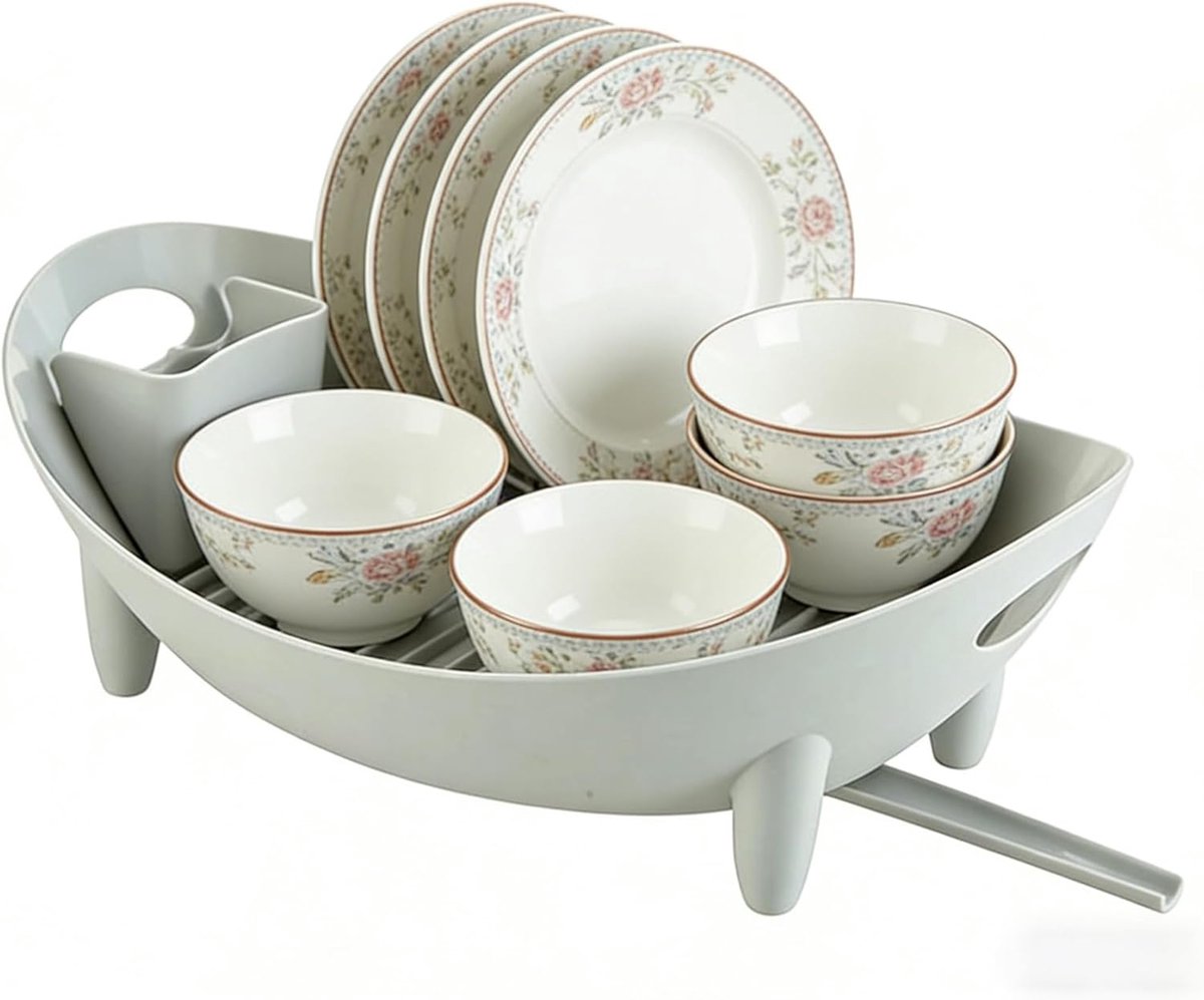 Keuken Droogrek - Aanrecht Organizer - Afwas Drogen - Met Bestekhouder - 39.5 cm Lengte - Grijs
