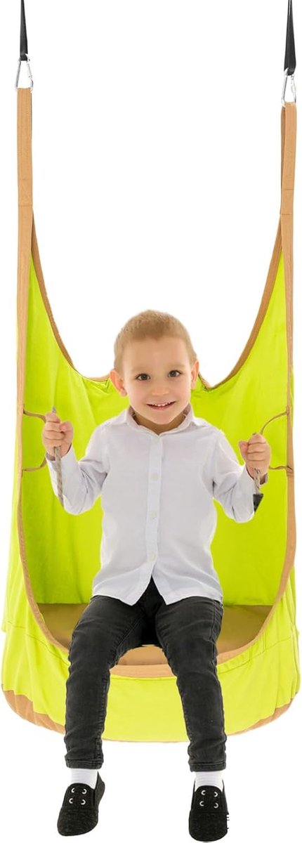 Kinder Pod Stoel - Hangmat Zitje - Ontspannen Buiten - Inclusief Opblaasbaar Kussen - 135x75x55cm - Groen