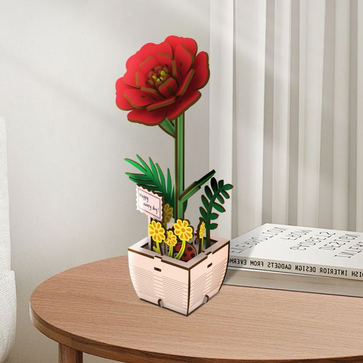 Figured'Art 3D Houten Puzzel - Camellia - DIY Bouwset Zonder Lijm Monteren - Originele Interieur Decoratie - Creatief Hobbypakket voor Volwassenen - Frans Merk