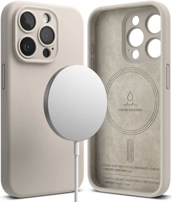 Coque en silicone Ringke adaptée à Apple iPhone 15 Pro | Compatible avec MagSafe | Cas de couverture arrière | Silicones | Beige