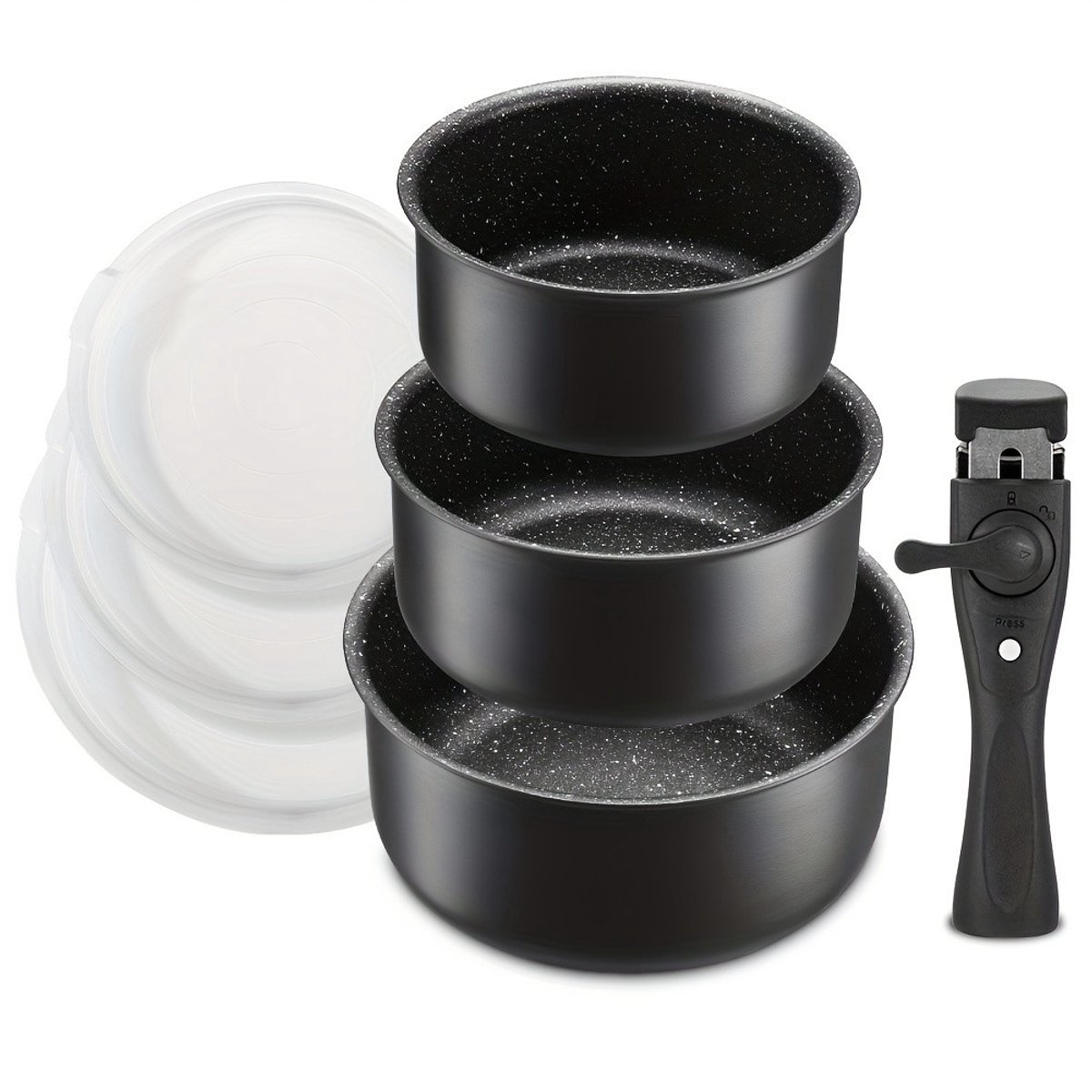 7-delige Inductie Kookpanset – Maten 16/18/20 cm – Anti-aanbak, Ovenbestendig en Met Afneembaar Handvat