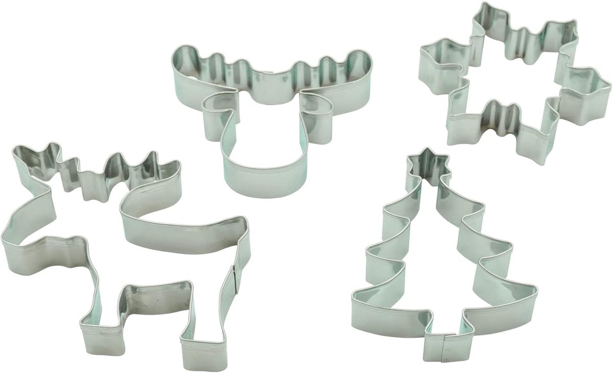Kerstmis uitsteekvormen - Koekjesvormen - Bakken en knutselen - Vaatwasserbestendig roestvrij staal - Tot 8 cm
