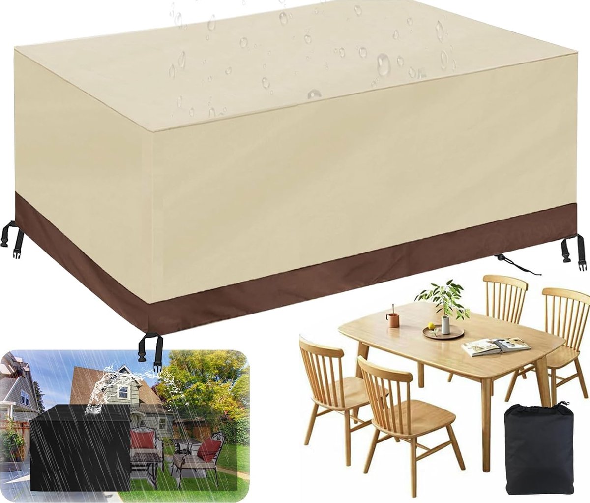 Tuinmeubelhoes Rechthoekig - Beschermhoes Tuinstafel - Meubels Beschermen - Waterdicht UV-bestendig - 420D Oxford Stof - Beige Bruin