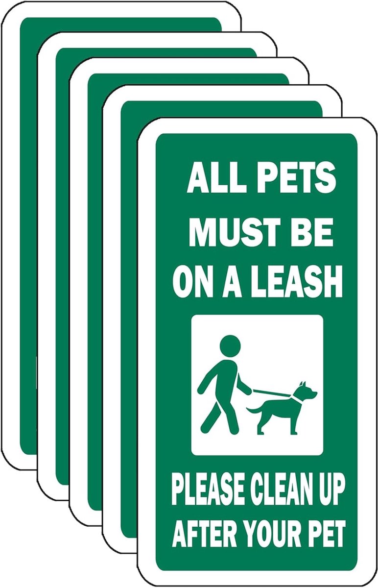 Huisdieren Aanlijn Bord - Waarschuwingsbord Honden - Huis en Tuin - Retro Metaal Design - 13x26 cm - Groen
