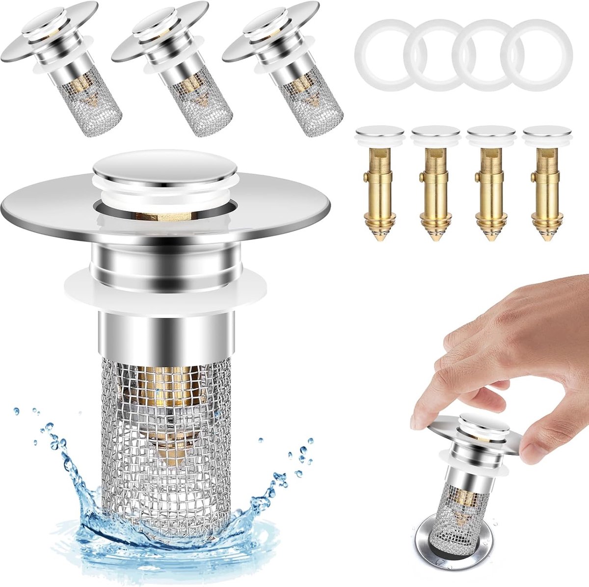 Wastafel Afvoerzeef - Haarvanger Stop - Badkamer Keuken - Verwijderbare Mand - 2.8-3.5cm Diameter - Zilver