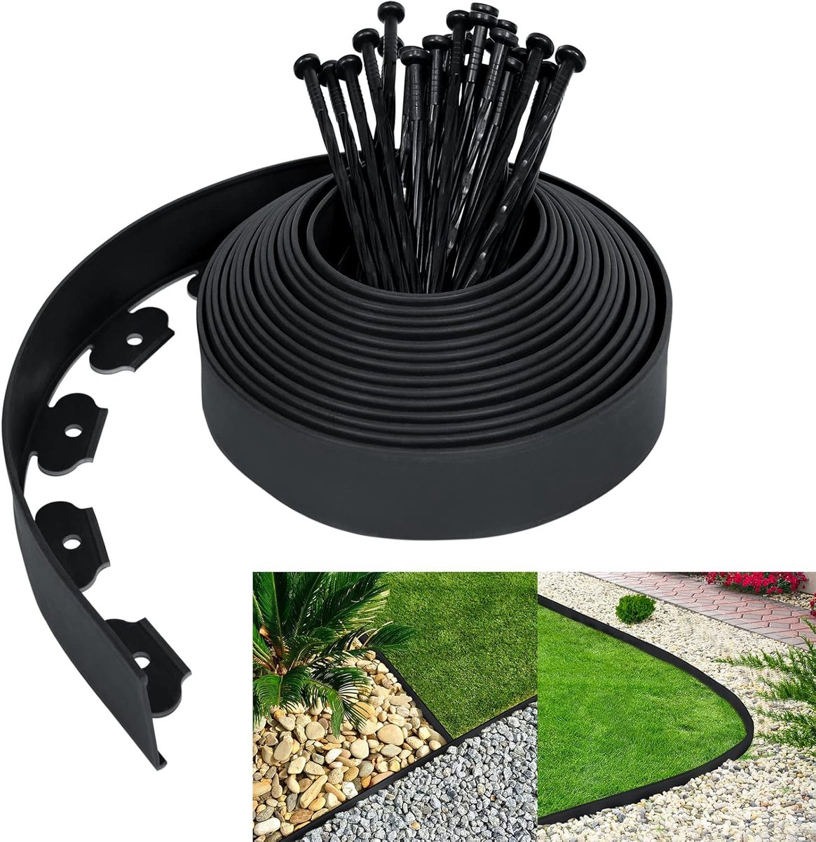 Flexibele gazonrand - Bloembed omranding - Tuin indeling - Wortelblokkering systeem - 40 meter lengte 5 cm - Zwart