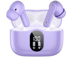 SBG Draadloze Oordopjes - Noise Cancelling - Headset - Bluetooth 5.4 - Earbuds oplaadcase - LED Display - Met Microfoon - Extra dopjes - Paars