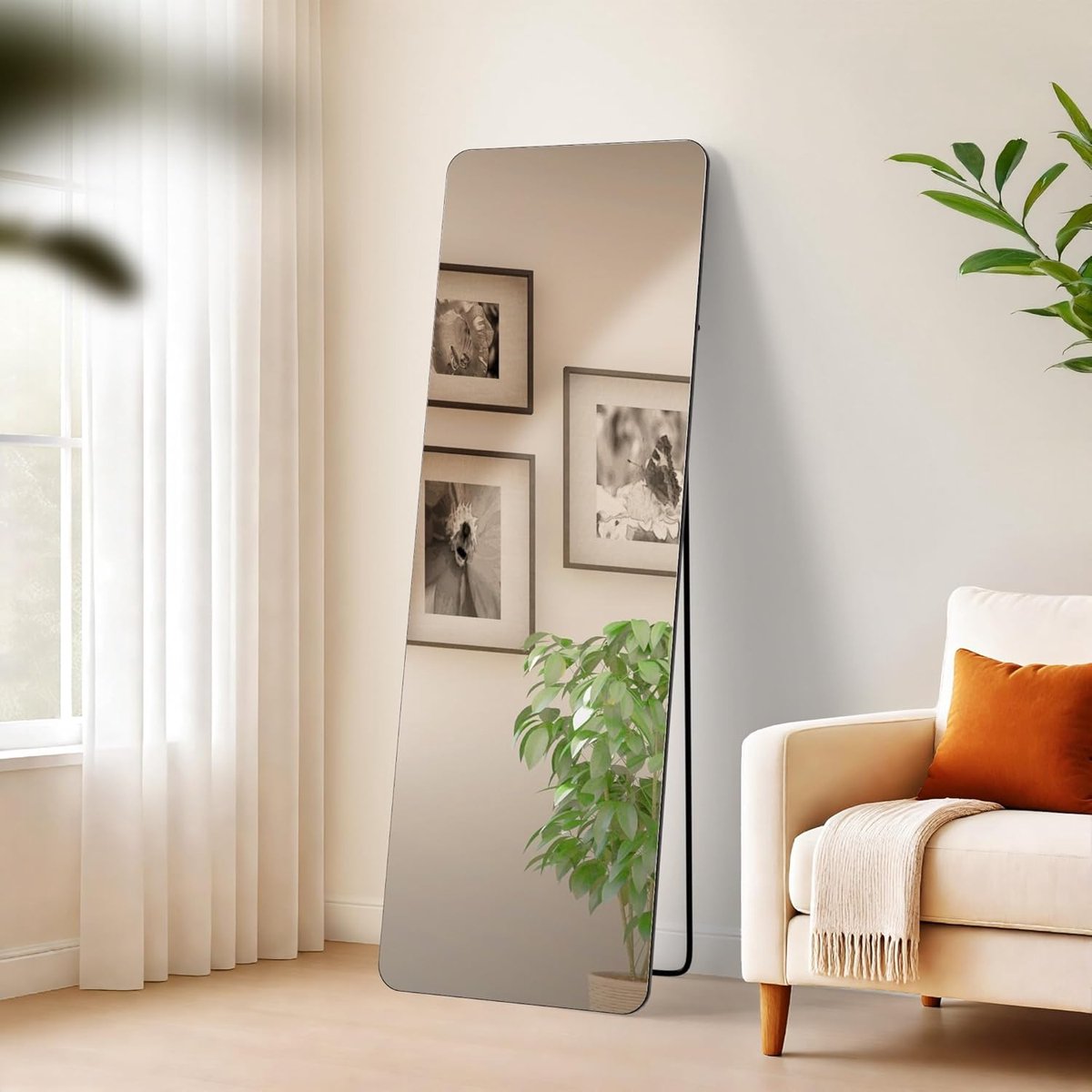 Staande Spiegel - Wandspiegel - Volledige Lengte - Metalen Frame - 150x50cm - Mat Zwart